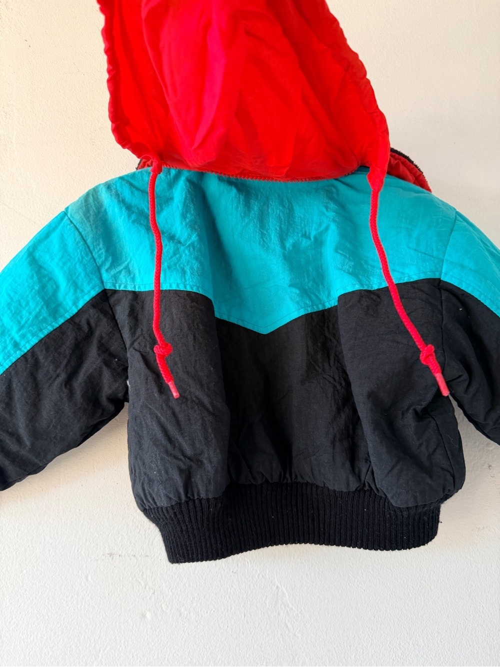 Kids Colorblock  vintage Puffer Jacket - Black & Teal - Picture 5 of 6